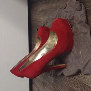 7.5 4in Red Suede Heels